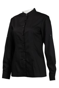 R266 設計黑色長袖恤衫 修身 恤衫製造商  中山領